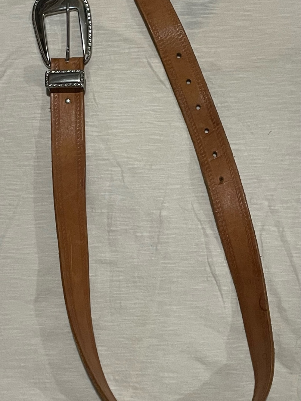 VINTAGE Hand-Made Women's - Tan Leather Belt with Silver-Tone Buckle